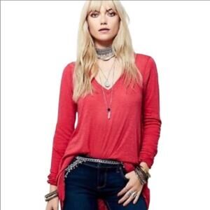 Free People Anna Burnout Long Sleeve Coral Top